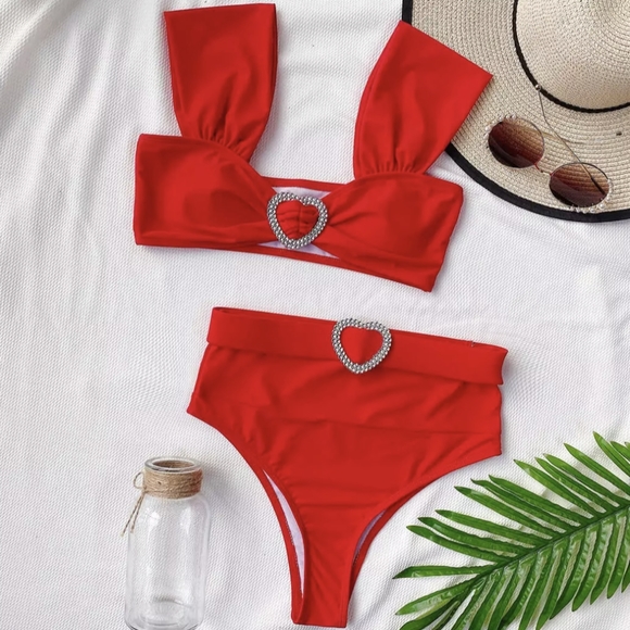 NWT LUXURY HEART TWO PIECE BIKINI SWIMSUIT S: SMALL-LARGE - Picture 2 of 9